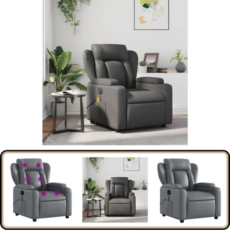 VidaXL Massagestoel Verstelbaar Kunstleer Grijs Massagestoel Elektrische Massage Lounge Stoel Relaxstoel Lederlook