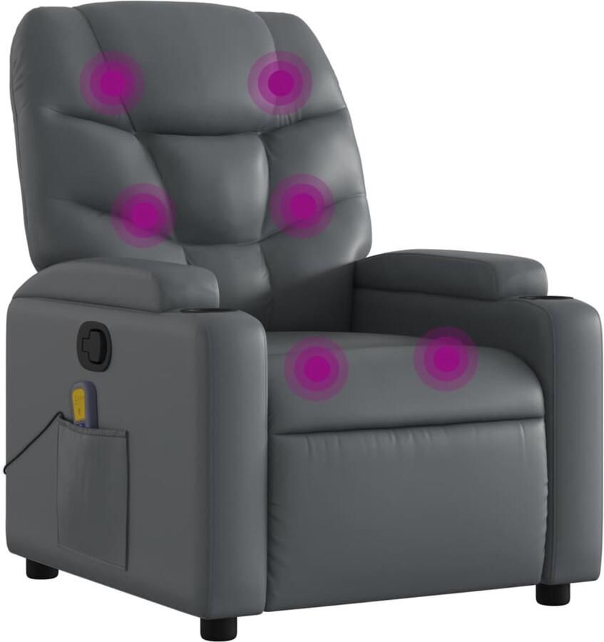 The Living Store Massagestoel verstelbaar kunstleer grijs Massagestoel Lounge Stoel Relaxstoel Elektrische Massage Ergonomische Stoel - Foto 2