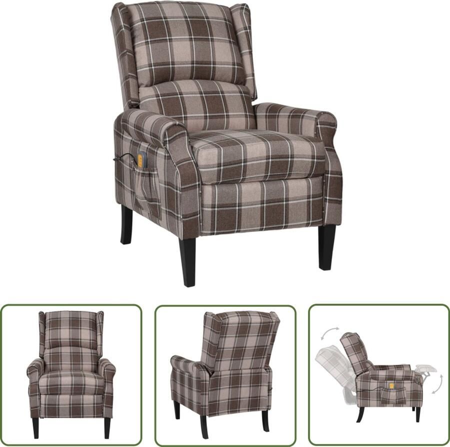 VidaXL Massagestoel Verstelbaar Beige Stof Elektrische Massagestoel Loungestoel Relaxstoelen Ergonomische Stoel Lederlook Bruin