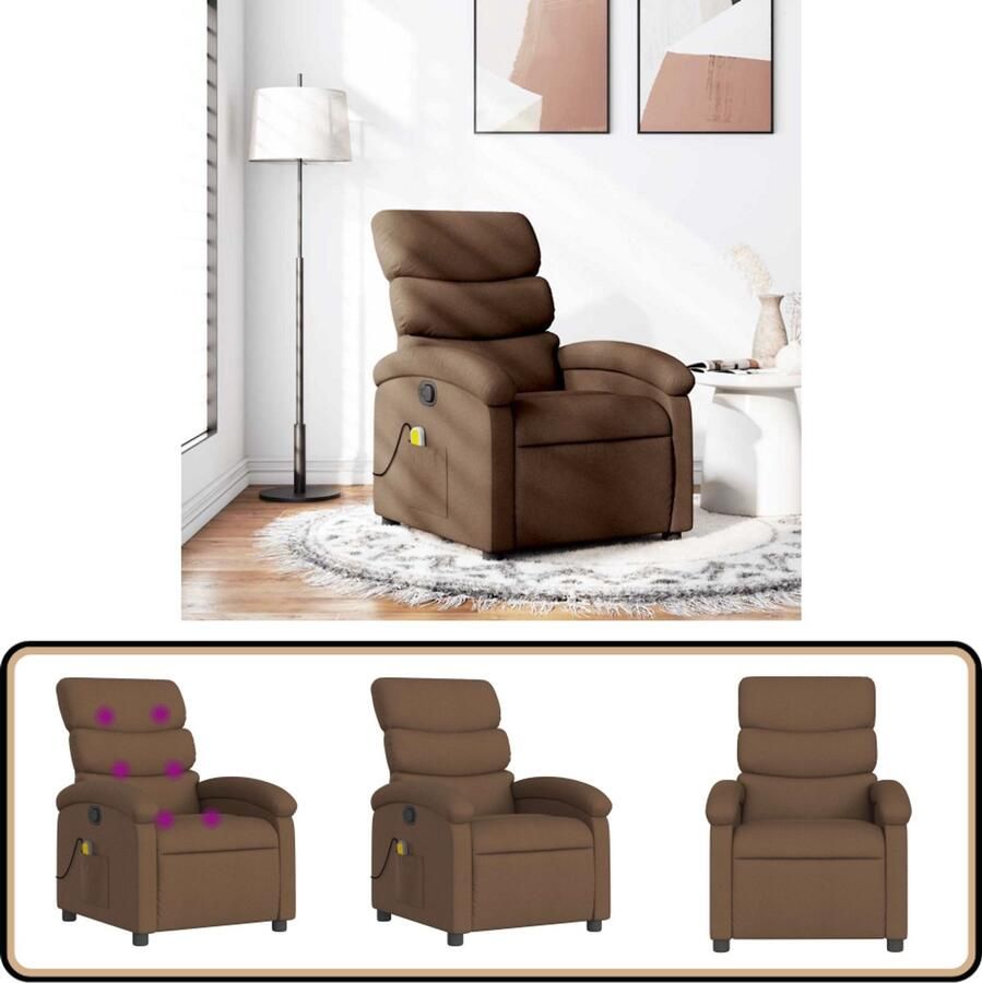 VidaXL Massagestoel Verstelbaar Bruin Stof Massagestoel Relaxstoel Lounge Stoel Ergonomische Stoel Elektrische Massage