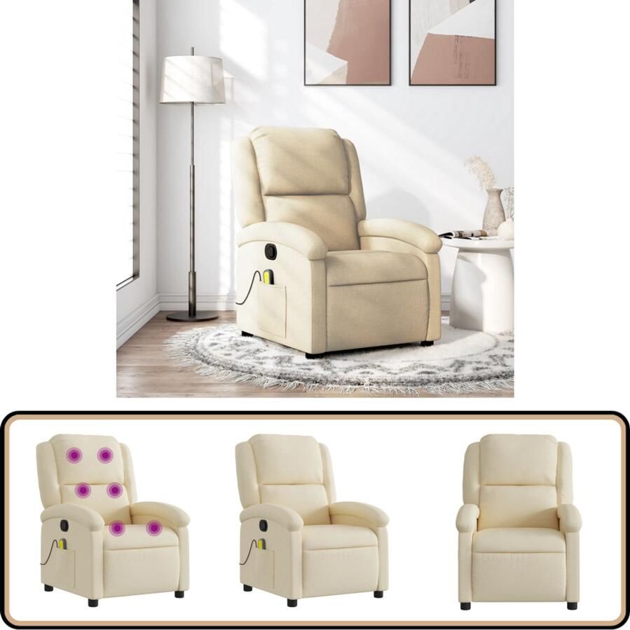 VidaXL Massagestoel verstelbaar crèmekleurig Massagestoel Ergonomische Stoel Relaxstoel Lounge Stoel Elektrische Massage
