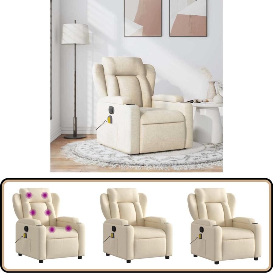 VidaXL Massagestoel Verstelbaar Crèmekleurig Verstelbare Stoel Massagestoel Lounge Stoel Relaxstoel Fauteuils - Foto 2
