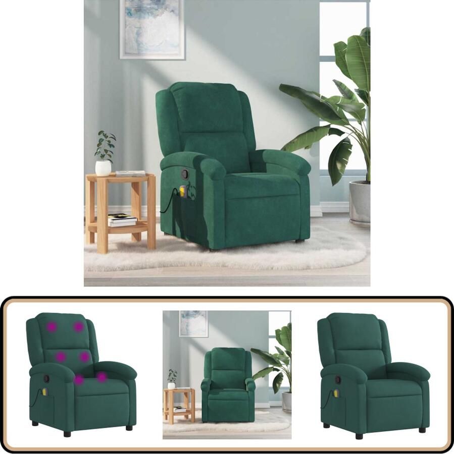 VidaXL Massagestoel Verstelbaar Donkergroen Fluweel Massagestoel Massagestoelen Fauteuil Relaxfauteuil