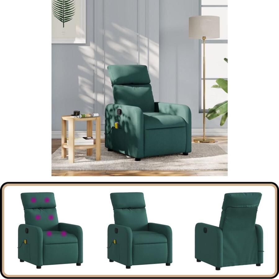 VidaXL Massagestoel Verstelbaar Donkergroen Massagestoel Verstelbare Stoel Comfortstoel Relaxfauteuil Ergonomische Stoel