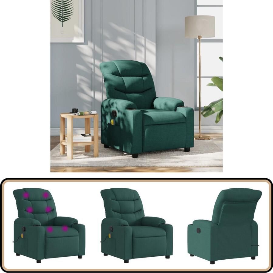 VidaXL Massagestoel Verstelbaar Donkergroen Stof Massagestoel Loungestoel Elektrische Massage Verstelbare Stoel Lederlook