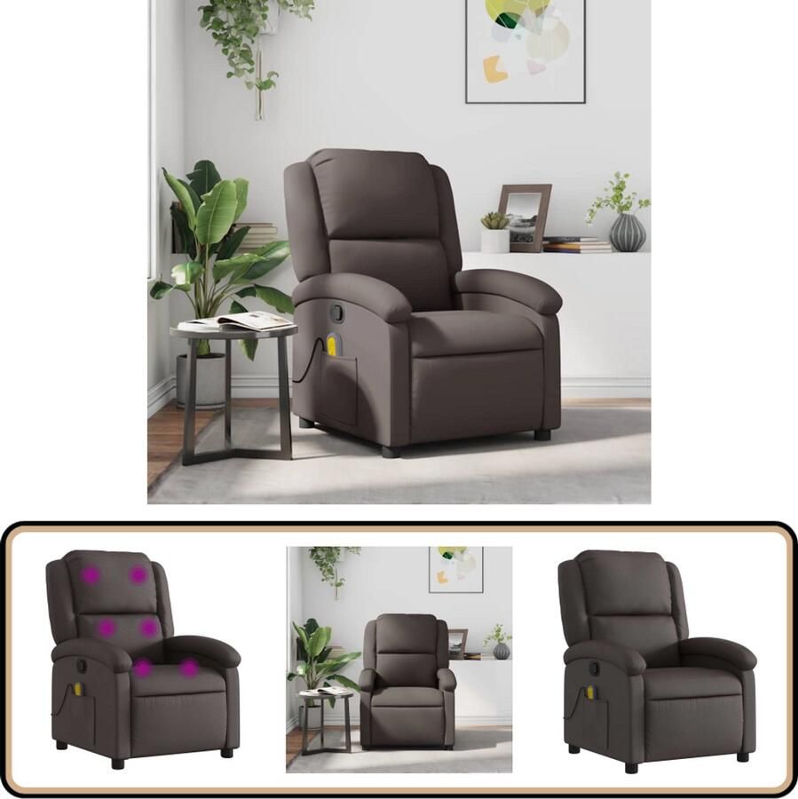 VidaXL Massagestoel Verstelbaar Echt Leer Donkerbruin Massagestoel Massagestoelen Fauteuil Relaxfauteuil