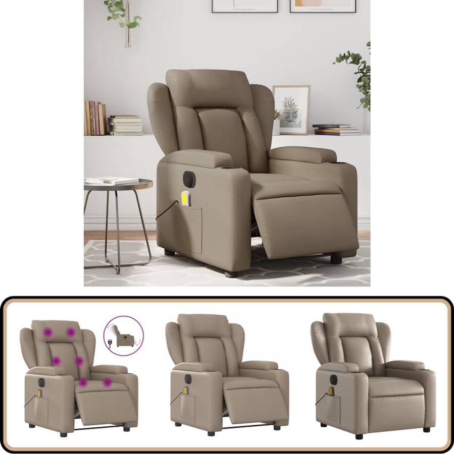 VidaXL Massagestoel Verstelbaar Elektrisch Cappuccino Elektrische Massagestoel Massagerugkussen Loungestoel Relaxfauteuil Ergonomische Stoel