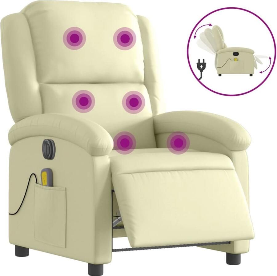 VidaXL Massagestoel verstelbaar elektrisch echt leer crèmekleurig