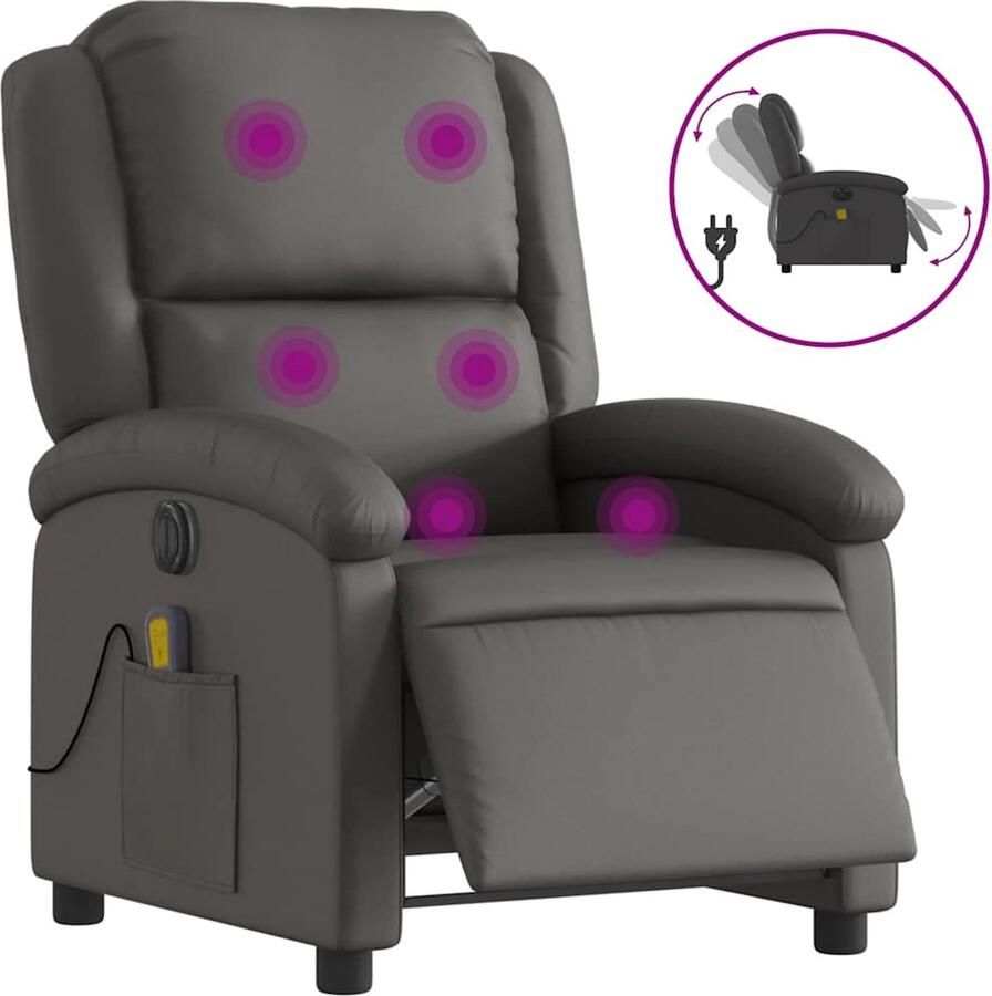 Vida XL vidaXL Massagestoel verstelbaar elektrisch echt leer grijs-VXL-3204261