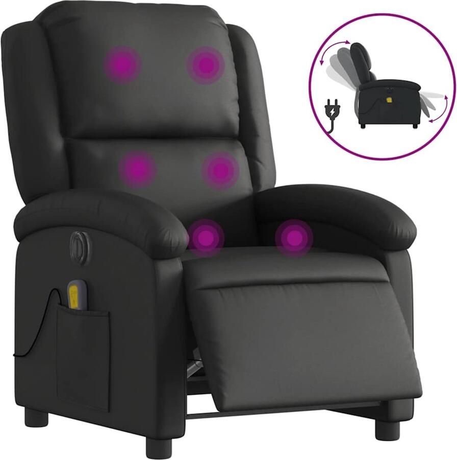 Vida XL vidaXL Massagestoel verstelbaar elektrisch echt leer zwart-VXL-3204258