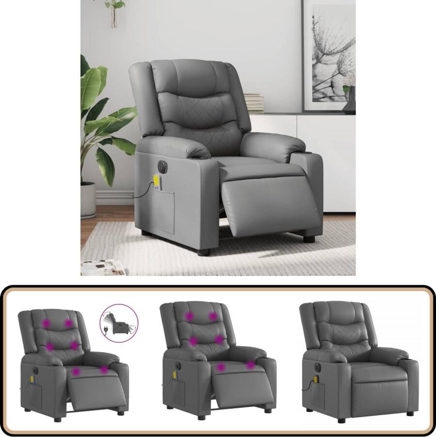 VidaXL Massagestoel Verstelbaar Elektrisch Grijs Elektrische Massagestoel Massagefauteuil Verstelbare Stoel Ergonomische Stoel Relaxstoel
