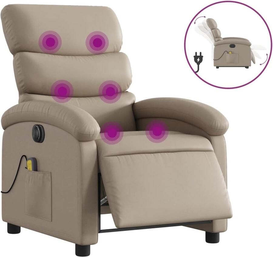 VidaXL Massagestoel verstelbaar elektrisch kunstleer cappuccinokleurig