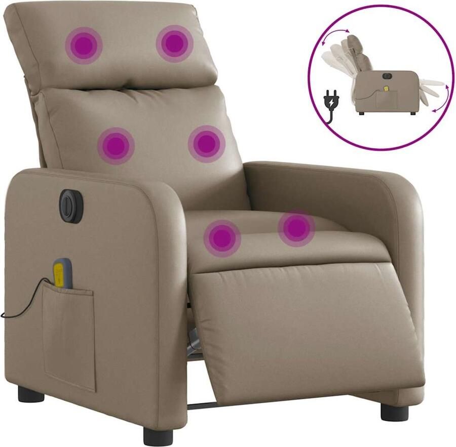 VidaXL Massagestoel verstelbaar elektrisch kunstleer cappuccinokleurig - Foto 2