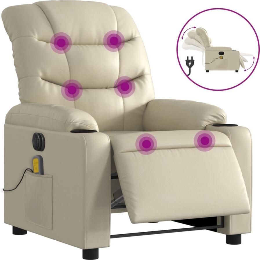 VidaXL Massagestoel verstelbaar elektrisch kunstleer crèmekleurig