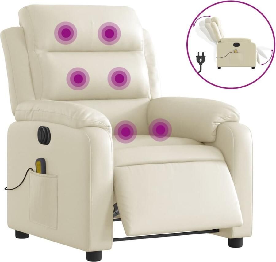 VidaXL Massagestoel verstelbaar elektrisch kunstleer crèmekleurig
