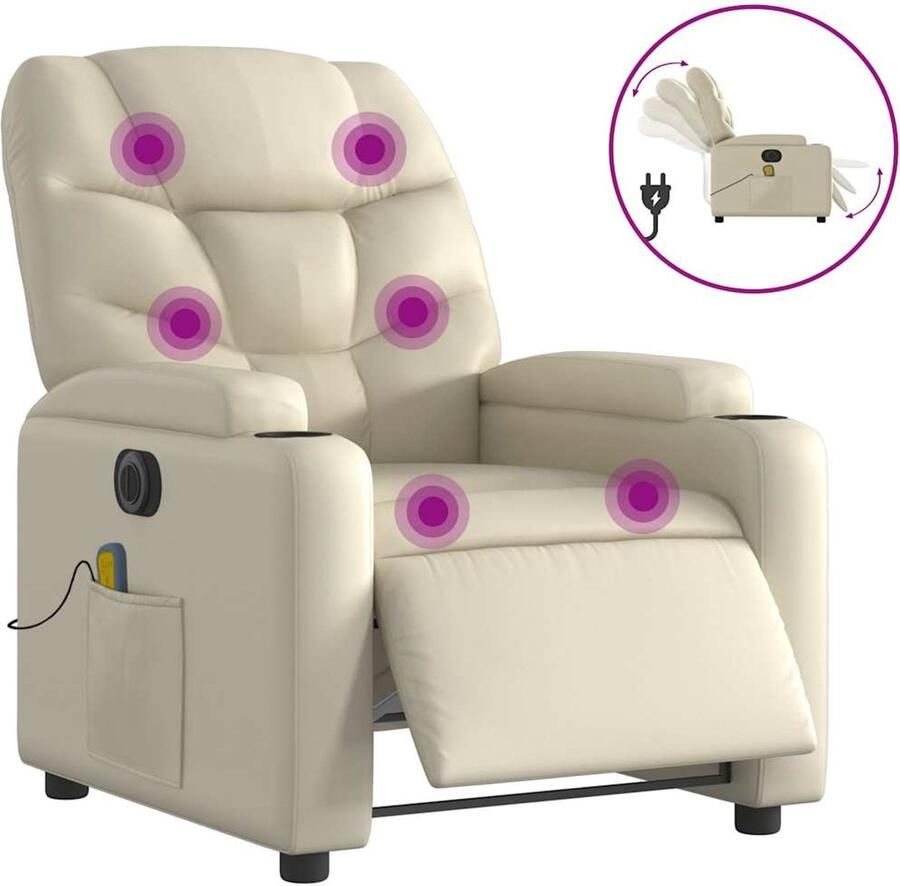 VidaXL Massagestoel verstelbaar elektrisch kunstleer crèmekleurig