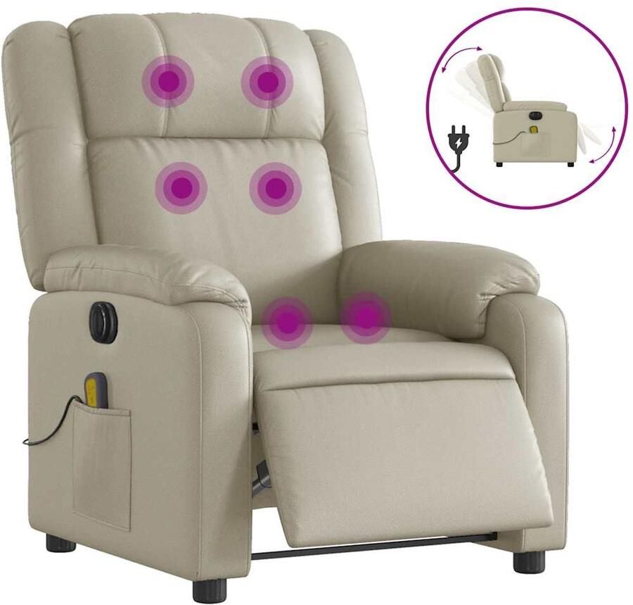 VidaXL Massagestoel verstelbaar elektrisch kunstleer crèmekleurig