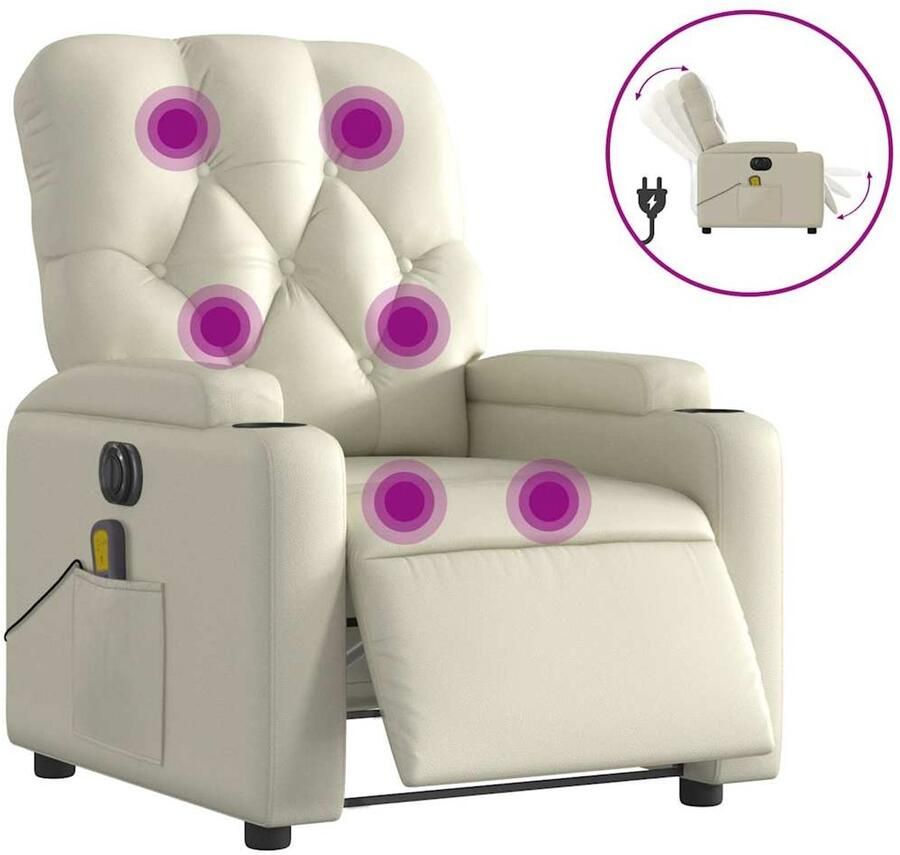 Vida XL vidaXL Massagestoel verstelbaar elektrisch kunstleer crÃ¨mekleurig-VXL-3204766