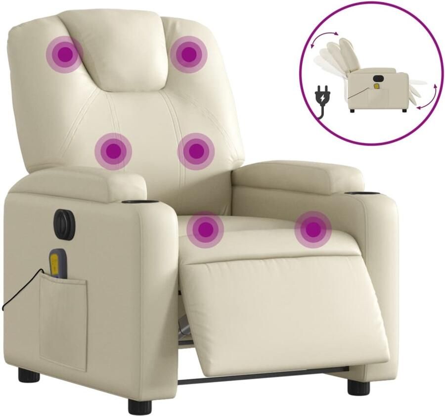 Vida XL Massagestoel verstelbaar elektrisch kunstleer crÃ¨mekleurig SKU: V3204424