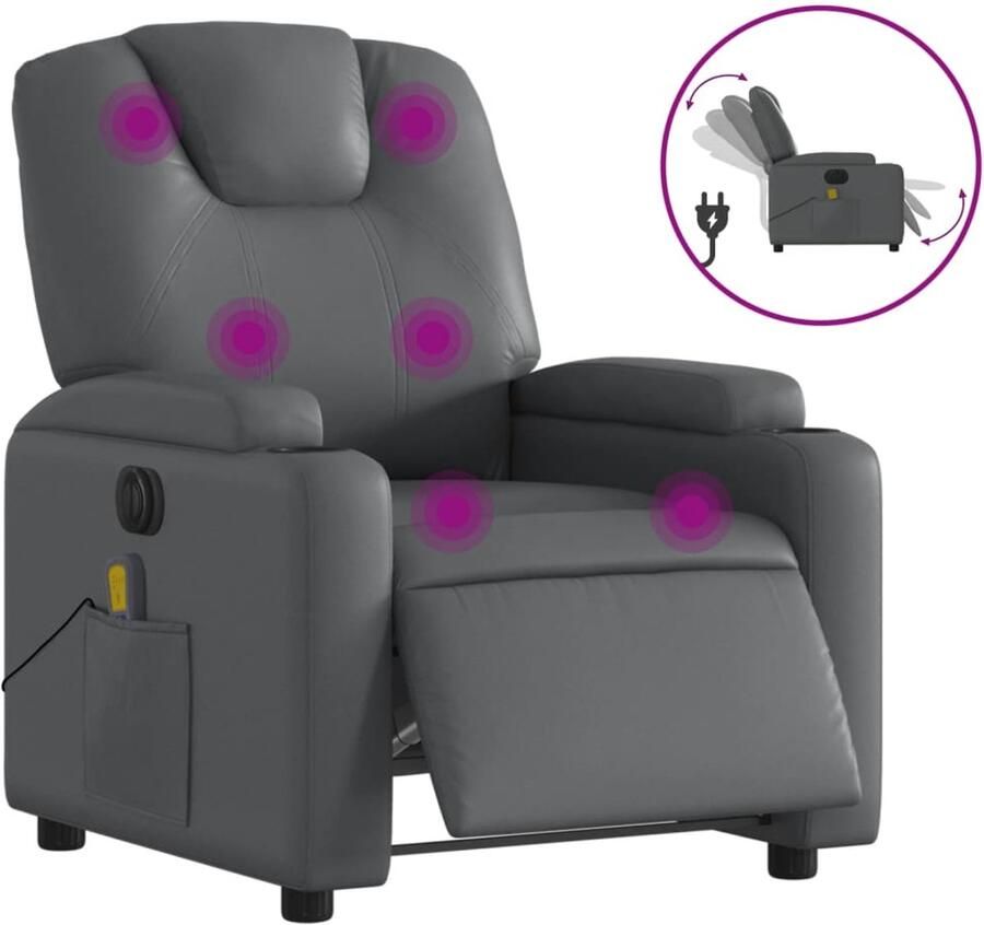 Vida XL Massagestoel verstelbaar elektrisch kunstleer grijs SKU: V3204426 - Foto 2