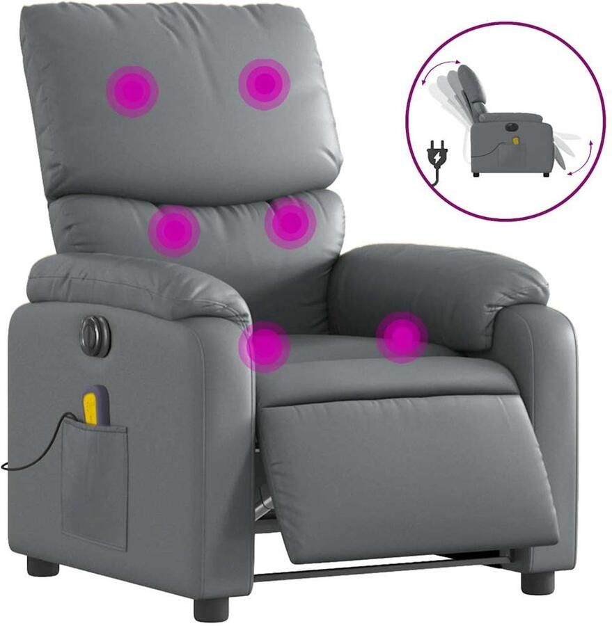 Vida XL vidaXL Massagestoel verstelbaar elektrisch kunstleer grijs-VXL-3204882 - Foto 2