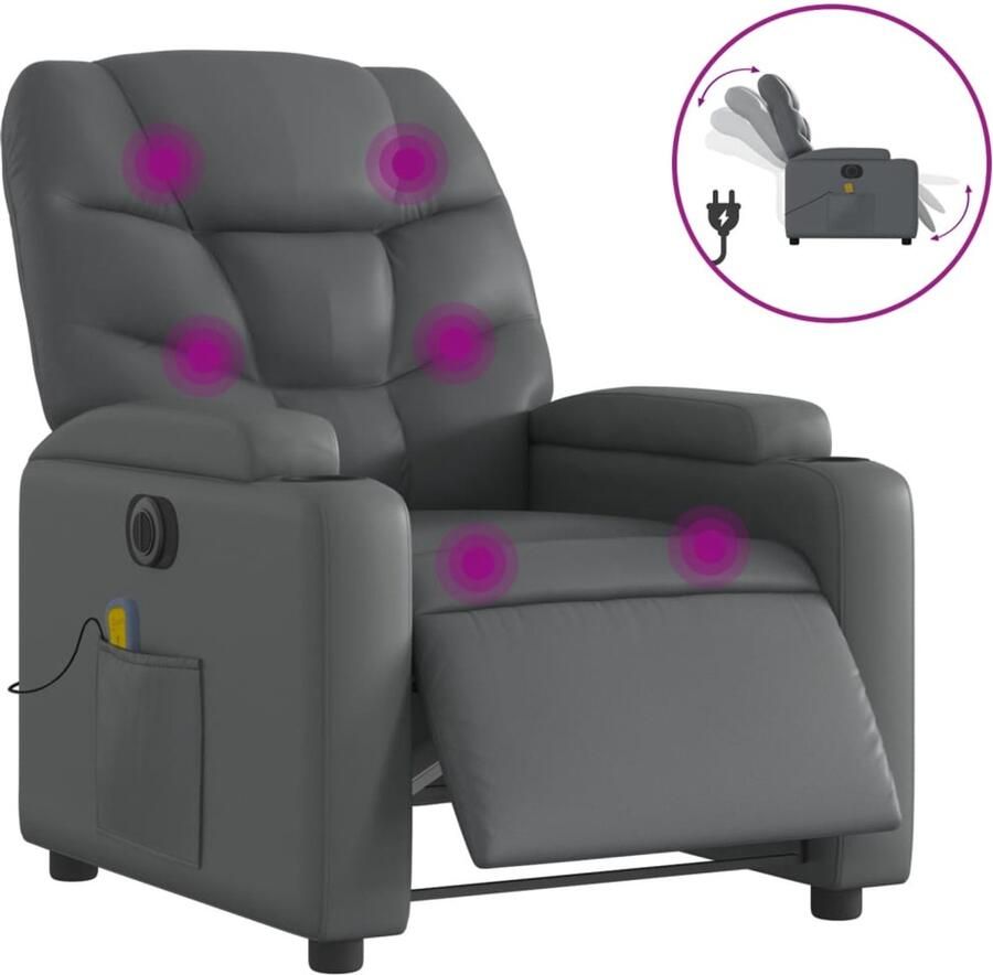 Vida XL vidaXL Massagestoel verstelbaar elektrisch kunstleer grijs-VXL-3204654 - Foto 2