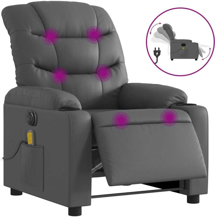 Vida XL vidaXL Massagestoel verstelbaar elektrisch kunstleer grijs-VXL-3206595