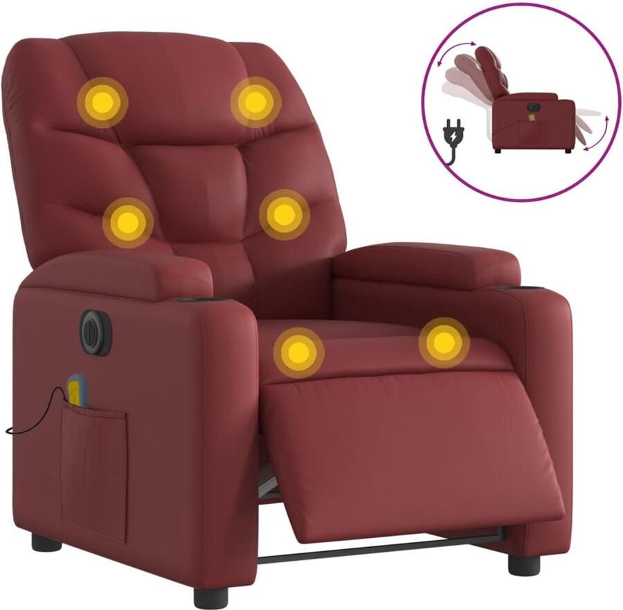 VidaXL Massagestoel verstelbaar elektrisch kunstleer wijnrood