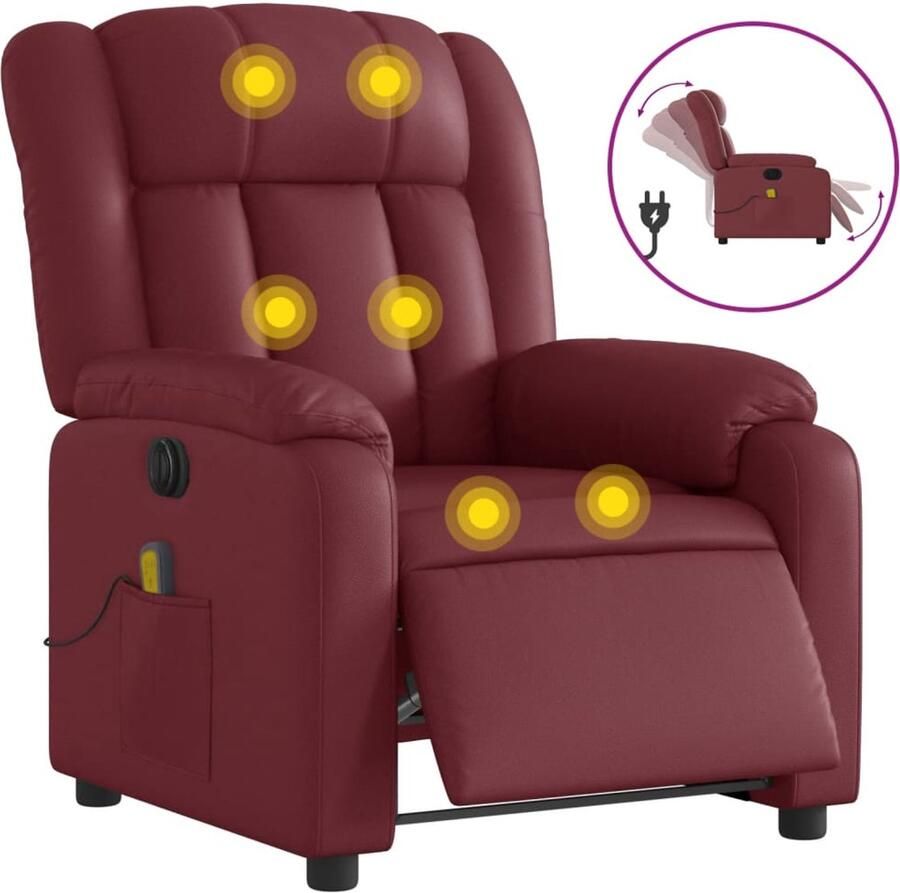 VidaXL Massagestoel verstelbaar elektrisch kunstleer wijnrood