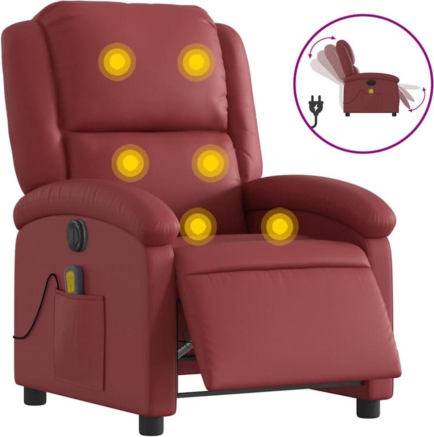 Vida XL Massagestoel verstelbaar elektrisch kunstleer wijnrood SKU: V3204223 - Foto 2