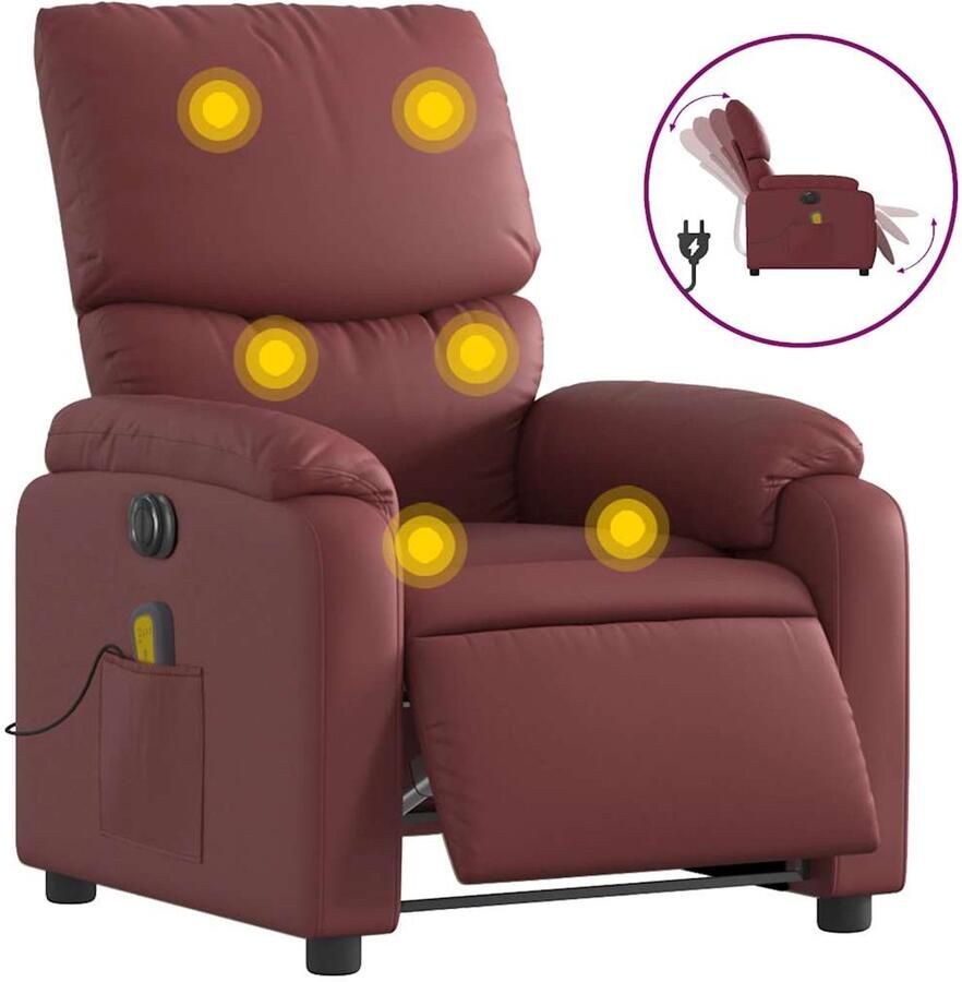 VidaXL Massagestoel verstelbaar elektrisch kunstleer wijnrood