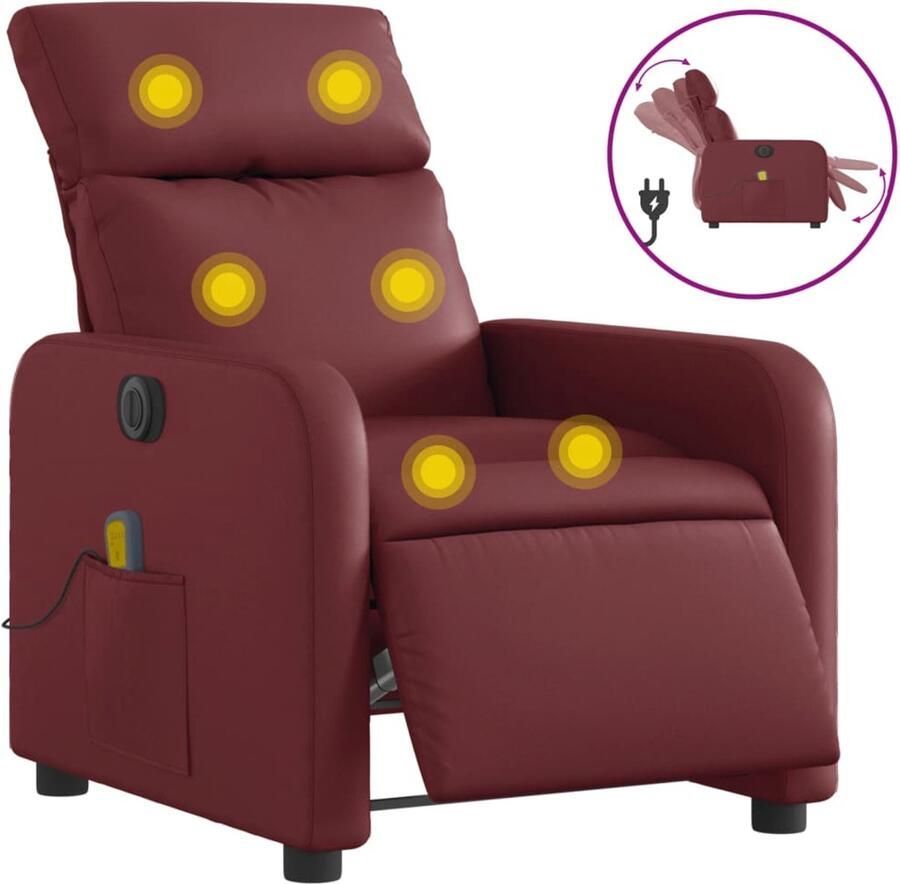 VidaXL Massagestoel verstelbaar elektrisch kunstleer wijnrood