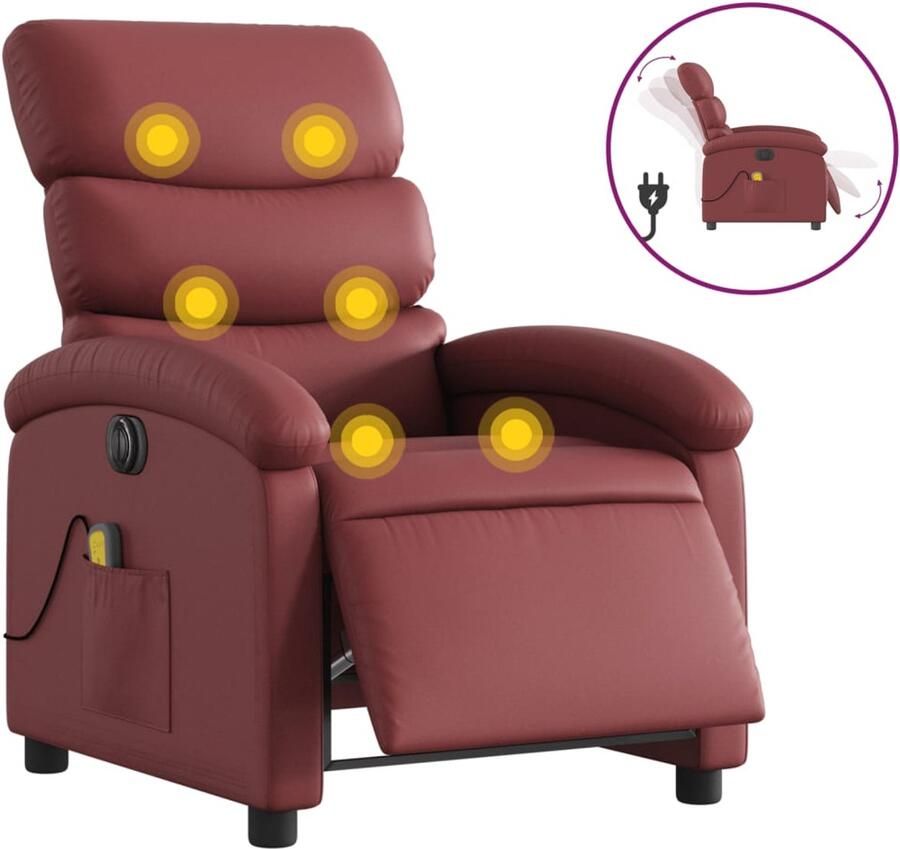 VidaXL Massagestoel verstelbaar elektrisch kunstleer wijnrood