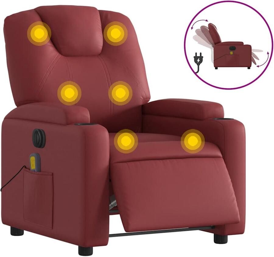 VidaXL Massagestoel verstelbaar elektrisch kunstleer wijnrood