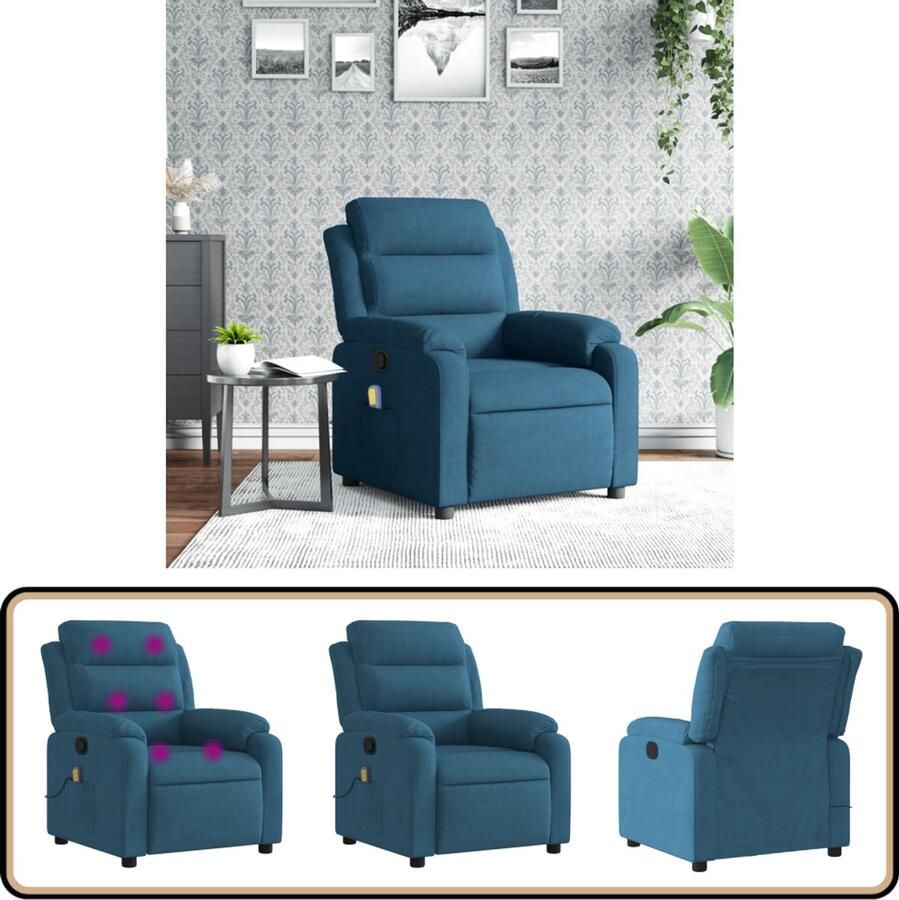 VidaXL Massagestoel Verstelbaar Fluweel Blauw Massagestoel Relaxstoel Loungestoel Elektrische Massage Wellnessstoelen - Foto 2