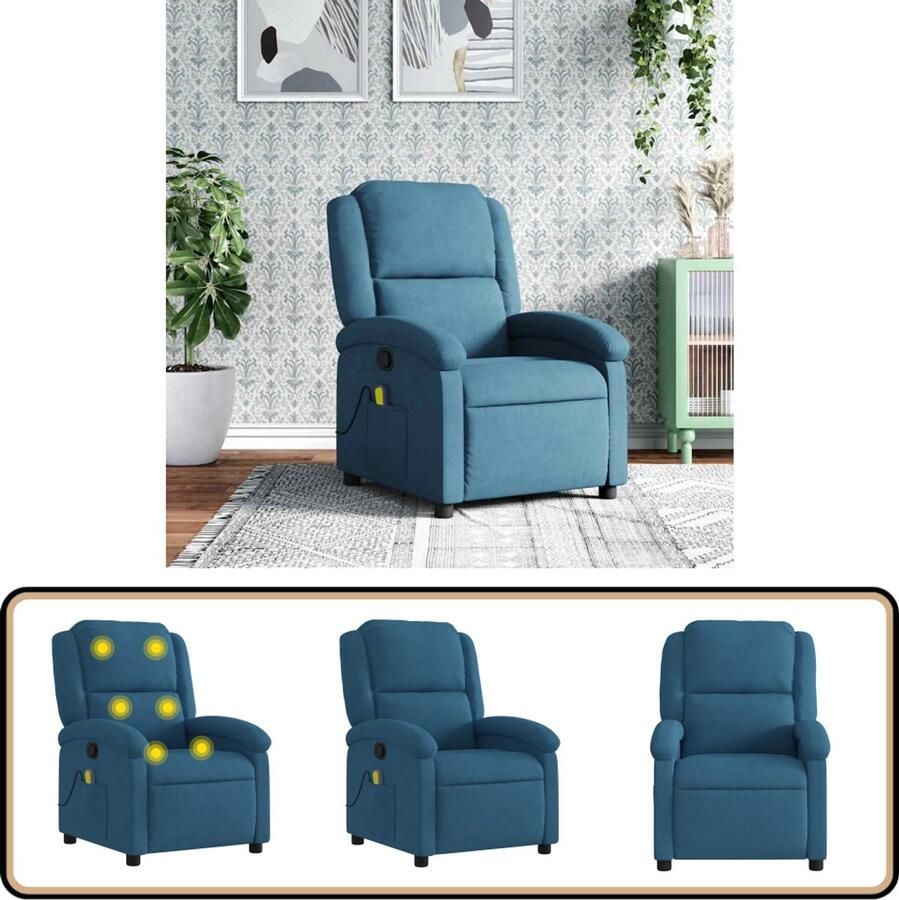 VidaXL Massagestoel Verstelbaar Fluweel Blauw Massagestoel Verstelbare Stoel Ergonomische Stoel Lounge Stoel Relaxstoel