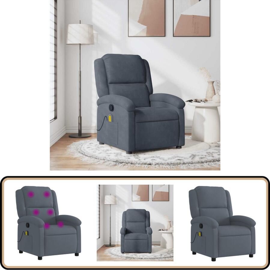 VidaXL Massagestoel Verstelbaar Fluweel Donkergrijs Massagestoel Massagestoelen Fauteuil Relaxfauteuil