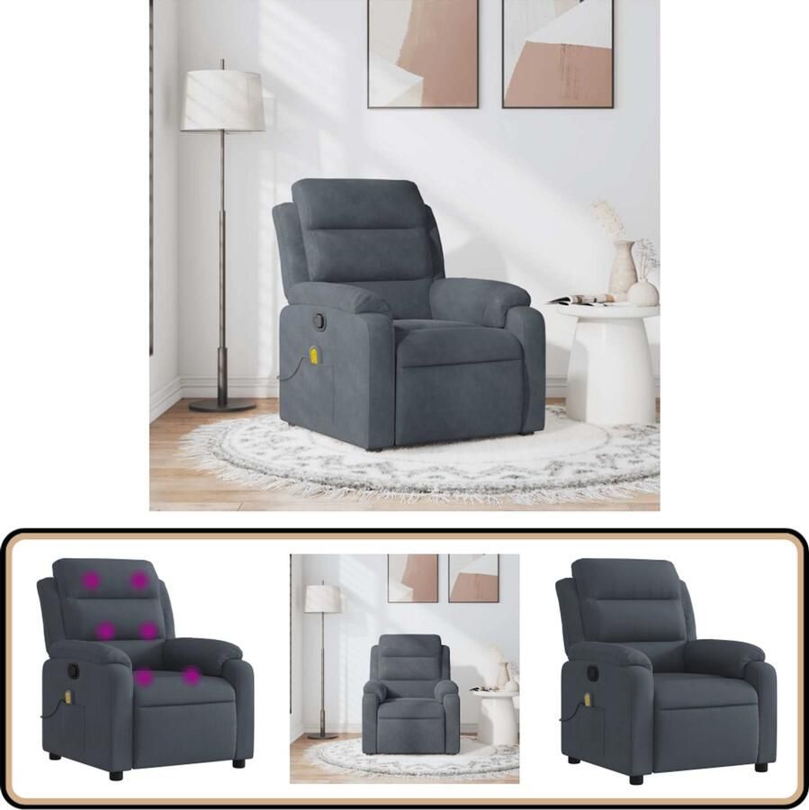 VidaXL Massagestoel Verstelbaar Fluweel Donkergrijs Verstelbare Massagestoel Fluweelstoel Donkere Fauteuils Ergonomische Stoel