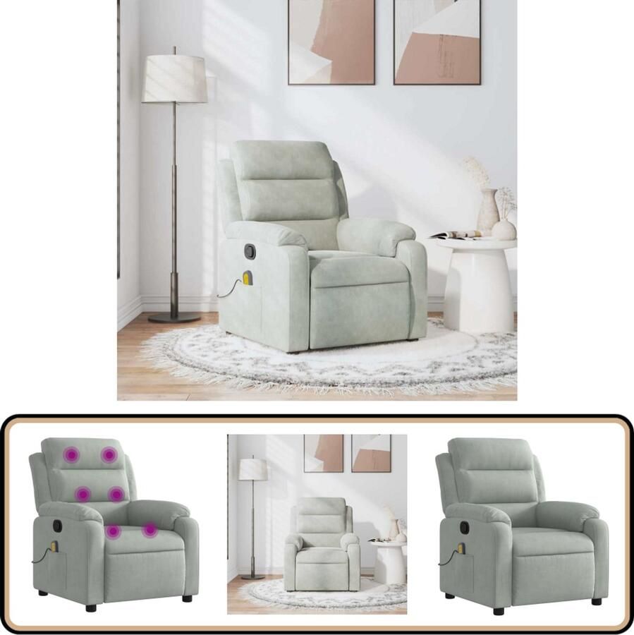VidaXL Massagestoel Verstelbaar Fluweel Lichtgrijs Massagestoel Ergonomische Stoel Relaxstoel Lounge Stoel Huiskamermeubilair