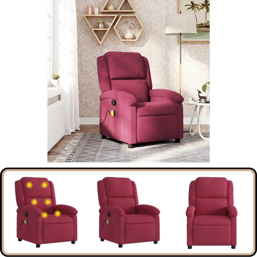 VidaXL Massagestoel Verstelbaar Fluweel Wijnrood Massagestoel Lounge Stoel Relaxstoel Elektrische Massage Wellnessstoelen