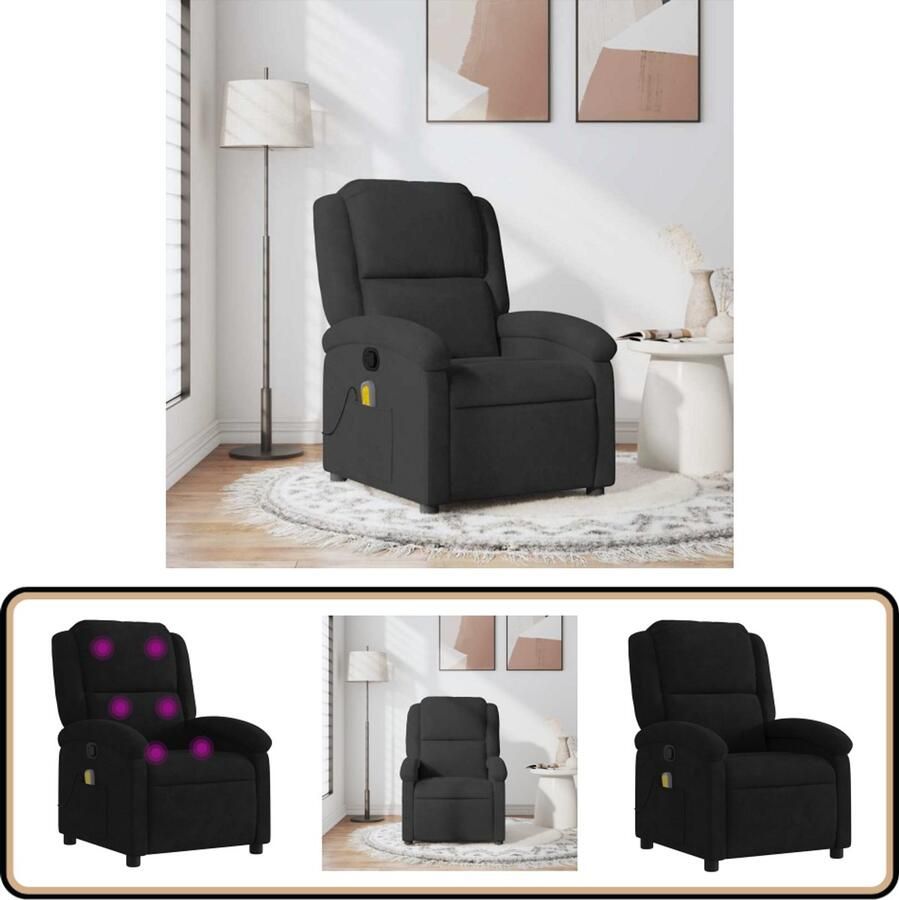 VidaXL Massagestoel verstelbaar Fluweel Zwart Massagestoel Massagestoelen Fauteuil Relaxfauteuil