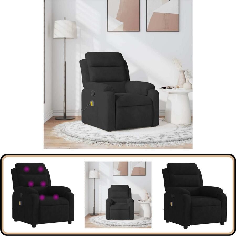 VidaXL Massagestoel Verstelbaar Fluweel Zwart Massagestoel Relaxstoel Loungestoel Fluweel Zwarte Stoel