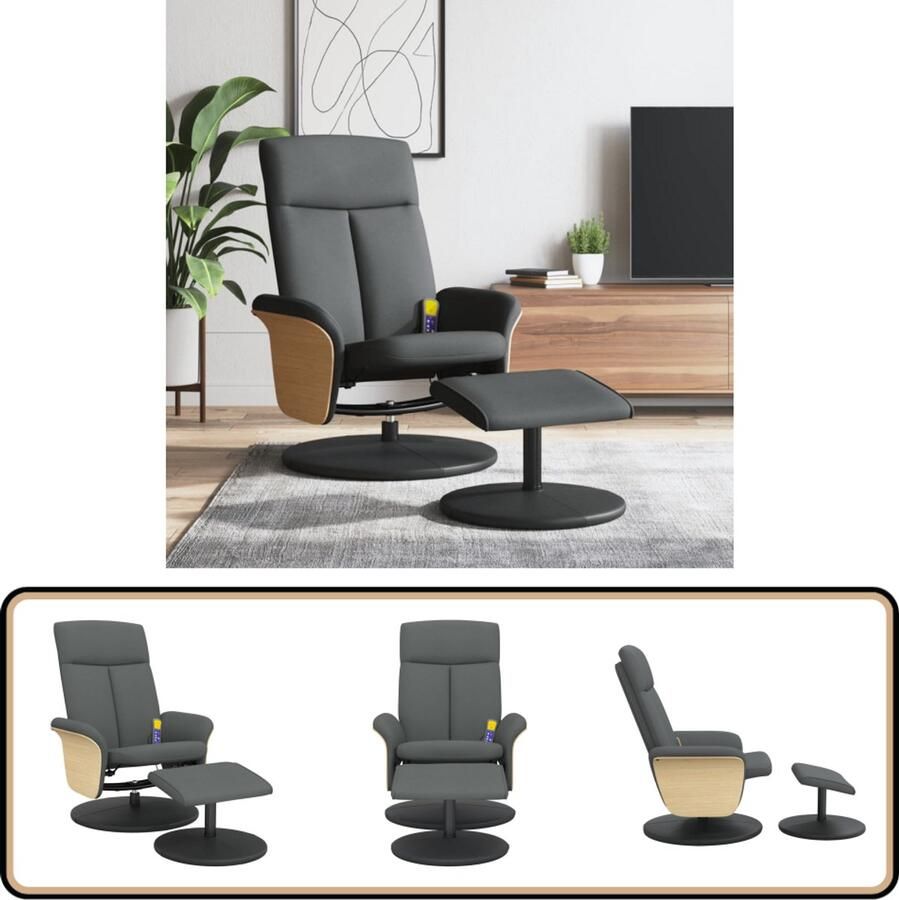 VidaXL Massagestoel Verstelbaar Inclusief Voetenbank Donkergrijs Massagestoel Massagestoelen Massage Fauteuil