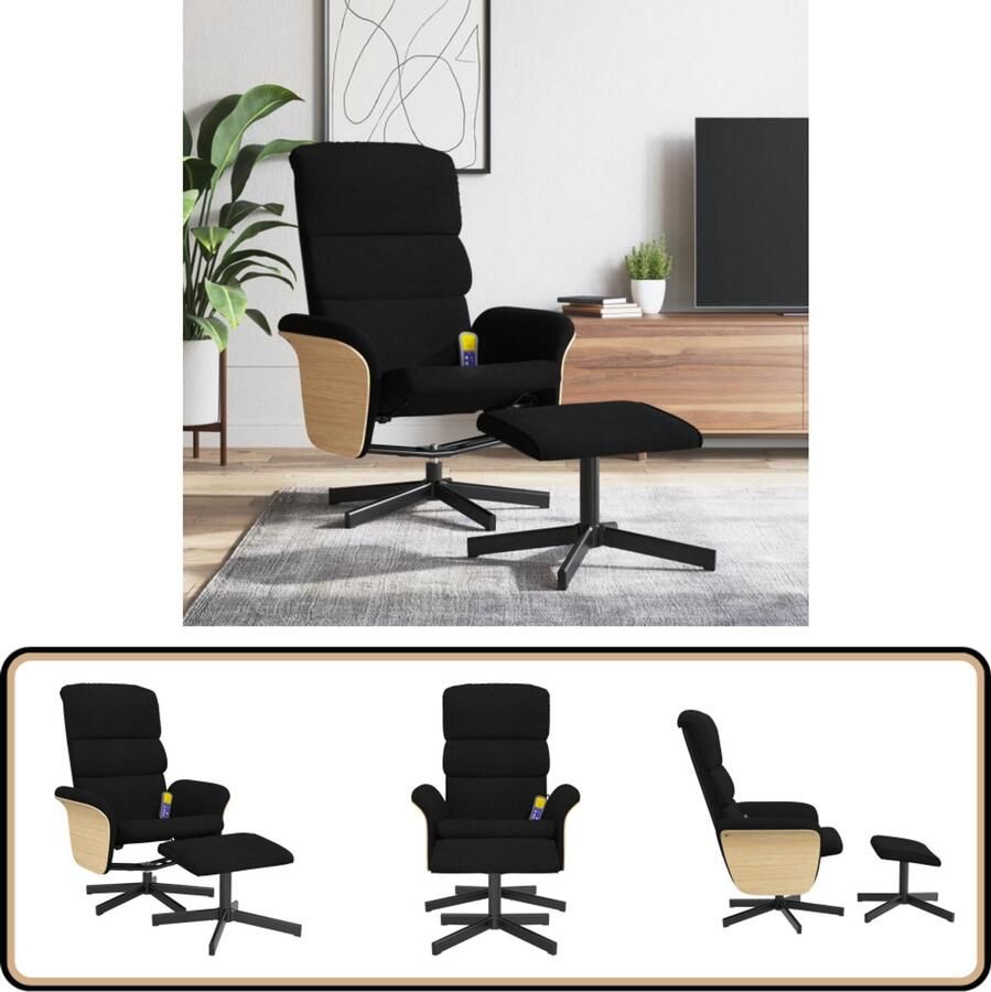 VidaXL Massagestoel Verstelbaar Inclusief Voetenbank Zwart Massagestoel Ergonomische Stoel Relaxstoel Elektrische Massage Wellnessstoeltje