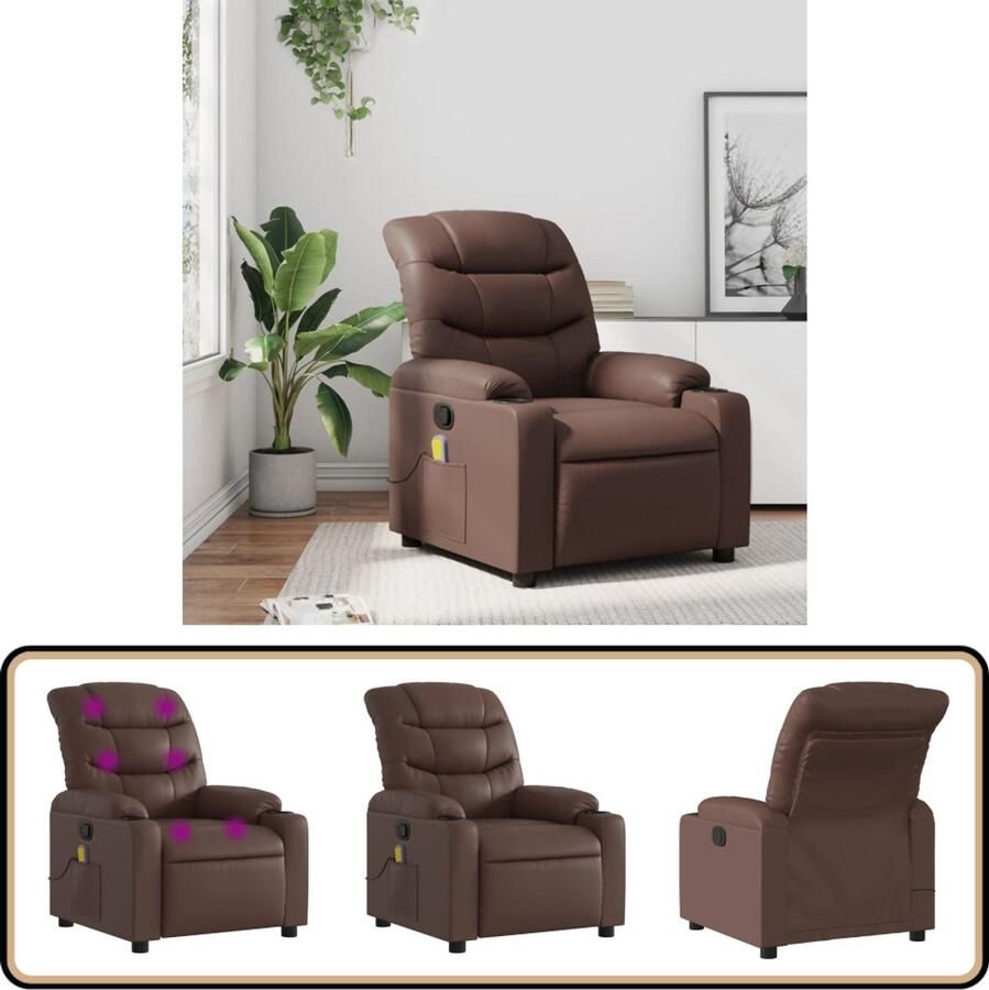 VidaXL Massagestoel Verstelbaar Kunstleer Bruin Comfort Massagestoel Verstelbare Stoel Bruine Fauteuil Kunstleder Meubilair Ergonomische Stoel