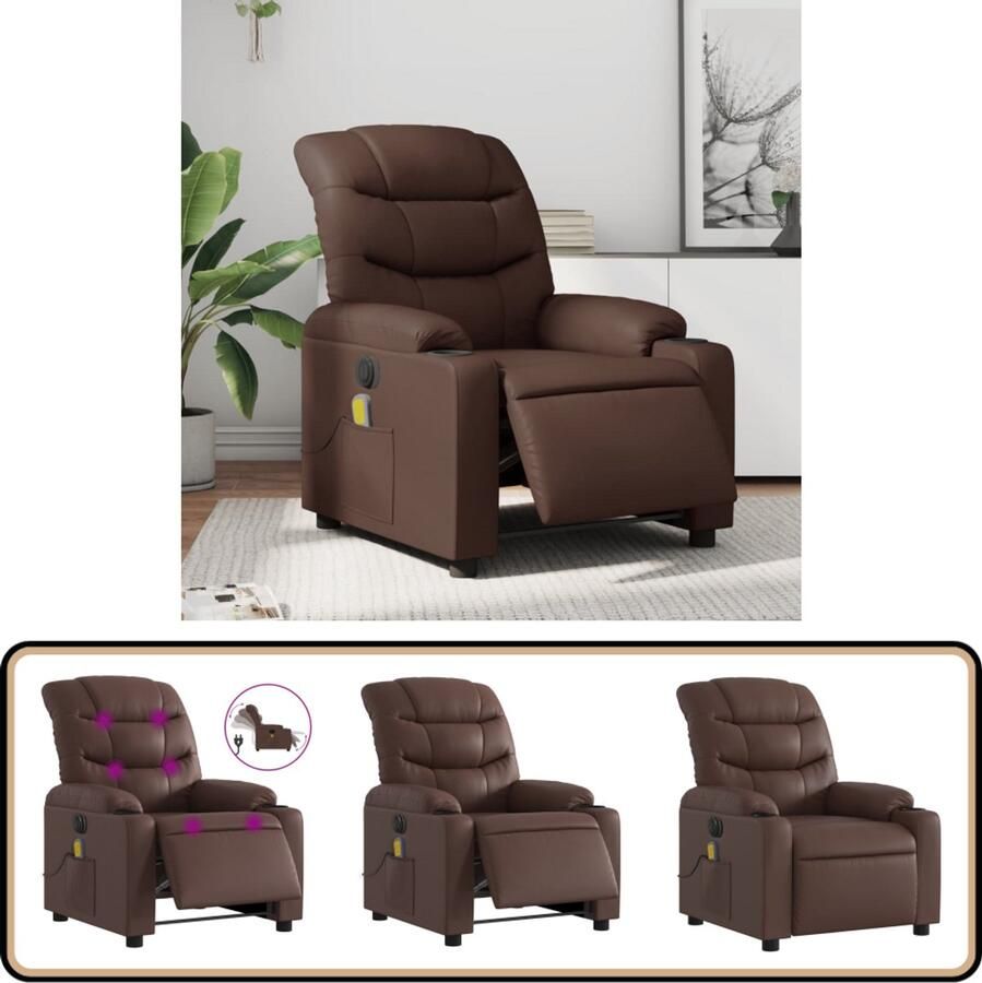 VidaXL Massagestoel Verstelbaar Kunstleer Bruin Massagestoel Elektrische Fauteuil Verstelbare Stoel Bruine Fauteuil Lederlook Fauteuil