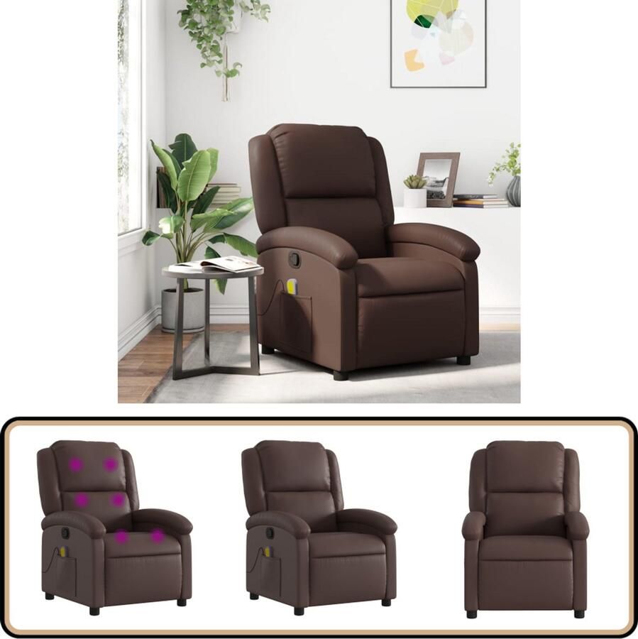 The Living Store Massagestoel verstelbaar kunstleer bruin Massagestoel Ergonomische Stoel Relaxstoel Lounge Stoel Lederlook Stoel - Foto 2