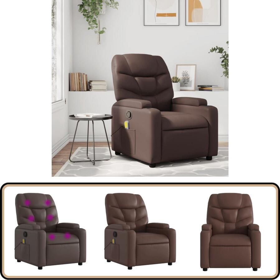 VidaXL Massagestoel Verstelbaar Kunstleer Bruin Massagestoel Massagestoelen Fauteuil Relaxfauteuil