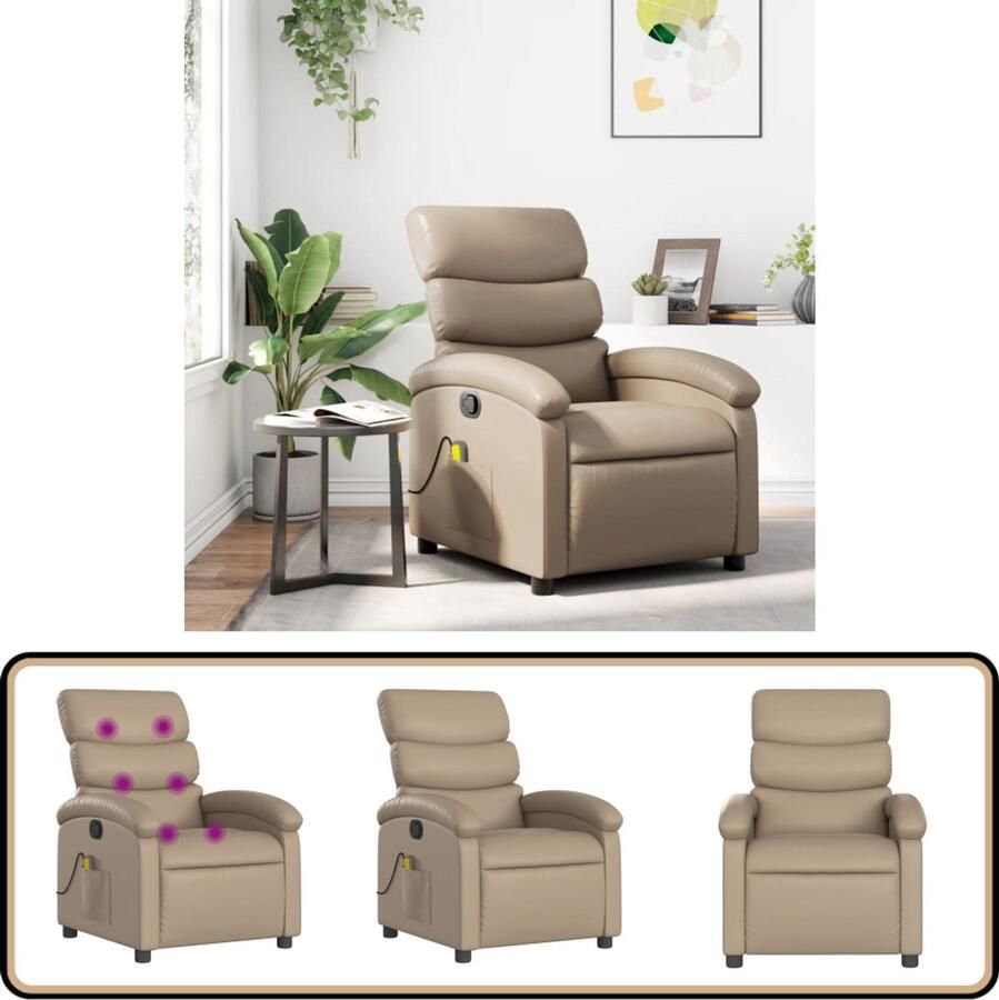 VidaXL Massagestoel Verstelbaar Kunstleer Cappuccino Massagestoel Lounge Stoel Relaxstoel Kapstok Lederlook