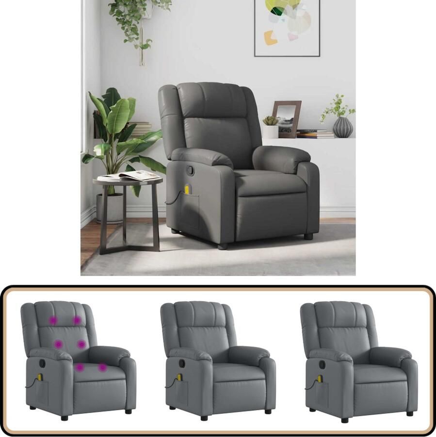 VidaXL Massagestoel Verstelbaar Kunstleer Grijs Massagestoel Elektrische Massage Lounge Stoel Relaxstoel Ergonomische Stoel